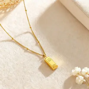 Elarique   18k gold-plated gold brick necklace, light luxury and exquisite jewelry, non-fading 18k gold-plated accessory, vintage pendant, unisex style