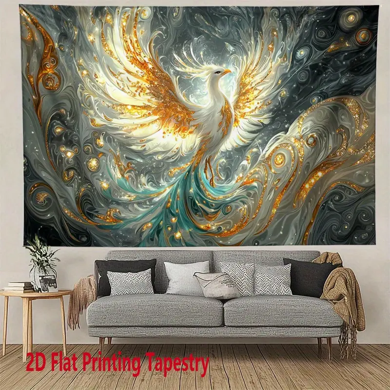 1-Piece Shiny Phoenix Tapestry, Mythical Fantasy Themed Wall Decor with Glitter Pattern, Durable Polyester Fabric, Suitable for Indoors, Home and Garden Decoration