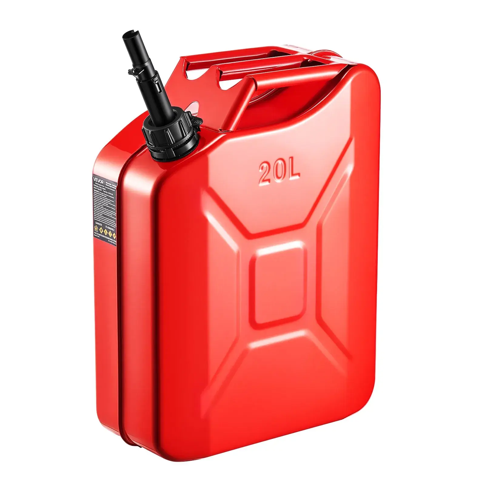 【summerfinds】VEVOR Metal Fuel Container, 5.3 Gallon, Fuel Jerry Can with Spout and Comfort Handle, 6 L/min Max Flow Rate, Leakproof & Corrosion-resistant Metal Gas Tank Most Cars Motorcycle ATV UTV, Red
