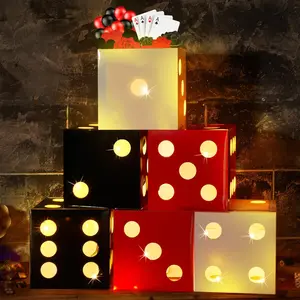 6 Pcs Large Dice Favor Boxes with Light, Large Dice Box Casino Party Decorations, Balloon Boxes for Birthday Las Vegas Game Night Valentine's Day Party Decoration(11.8 Inch,White, Black, Red)