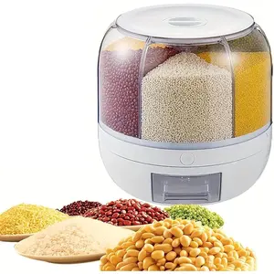 Rotating Grain Dispenser, 6-Grid Large Rice Storage Container (13 Lbs), Output Sealed Food Storage for Rice, Beans, Cereal - Countertop Kitchen Organization