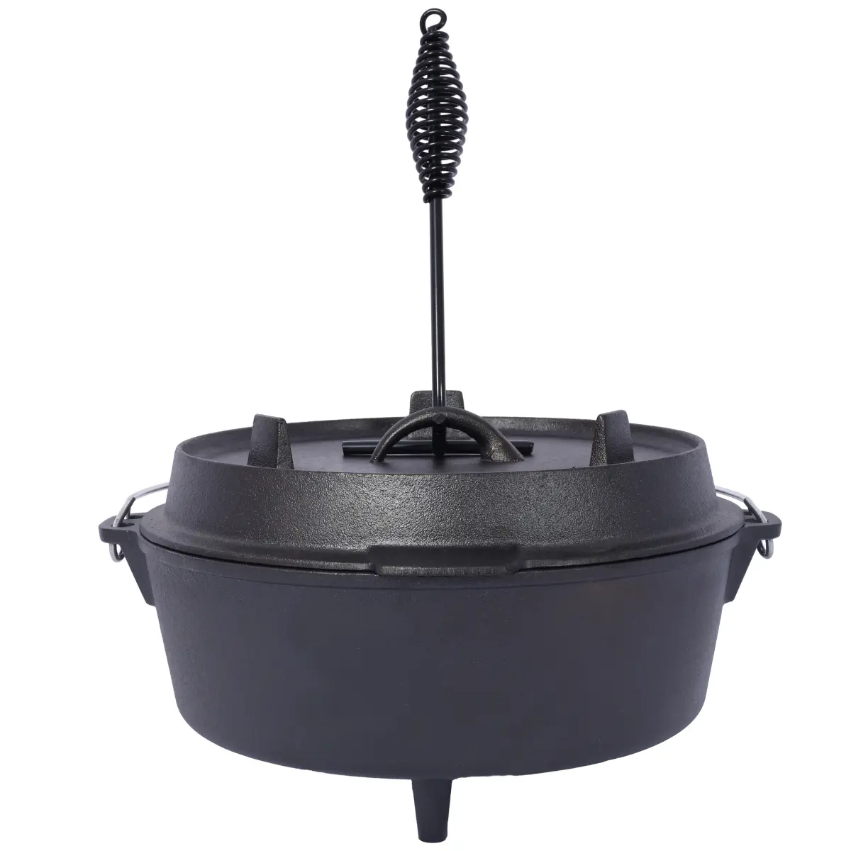Pre-Seasoned Cast Iron Camping Dutch Oven (13.7x13.7x8.1in, 19.25lbs) - Legged Lid, Carry Handle, Lid Lifter, Dual-Skillet Function, Easy to Transport, Safe & Convenient Outdoor Kitchen for Campfire-BBQ Party Outdoor Meals