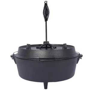 Pre-Seasoned Cast Iron Camping Dutch Oven 13.70x13.70x8.10 Inch with Lid Lifter Legged Lid Doubles as Skillet Portable Handle for Outdoor Campfire Cooking