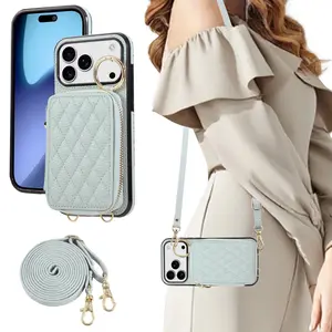 Phone case: Compatible iPhone 17 Style Heart Zipper Card Holder Apple 16  S25U Slot Crossbody Leather Case