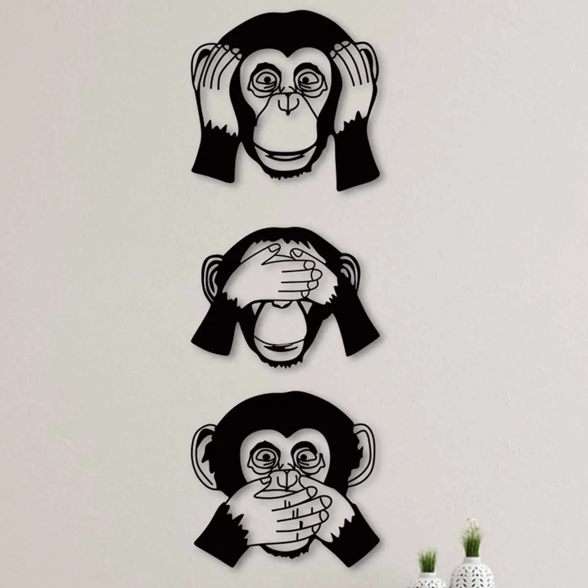 Monkey Design Wall Art, 3 Counts/set Metal Monkey Wall Decor, Wall Hanging Decor for Home Living Room Bedroom Bathroom, Stickers