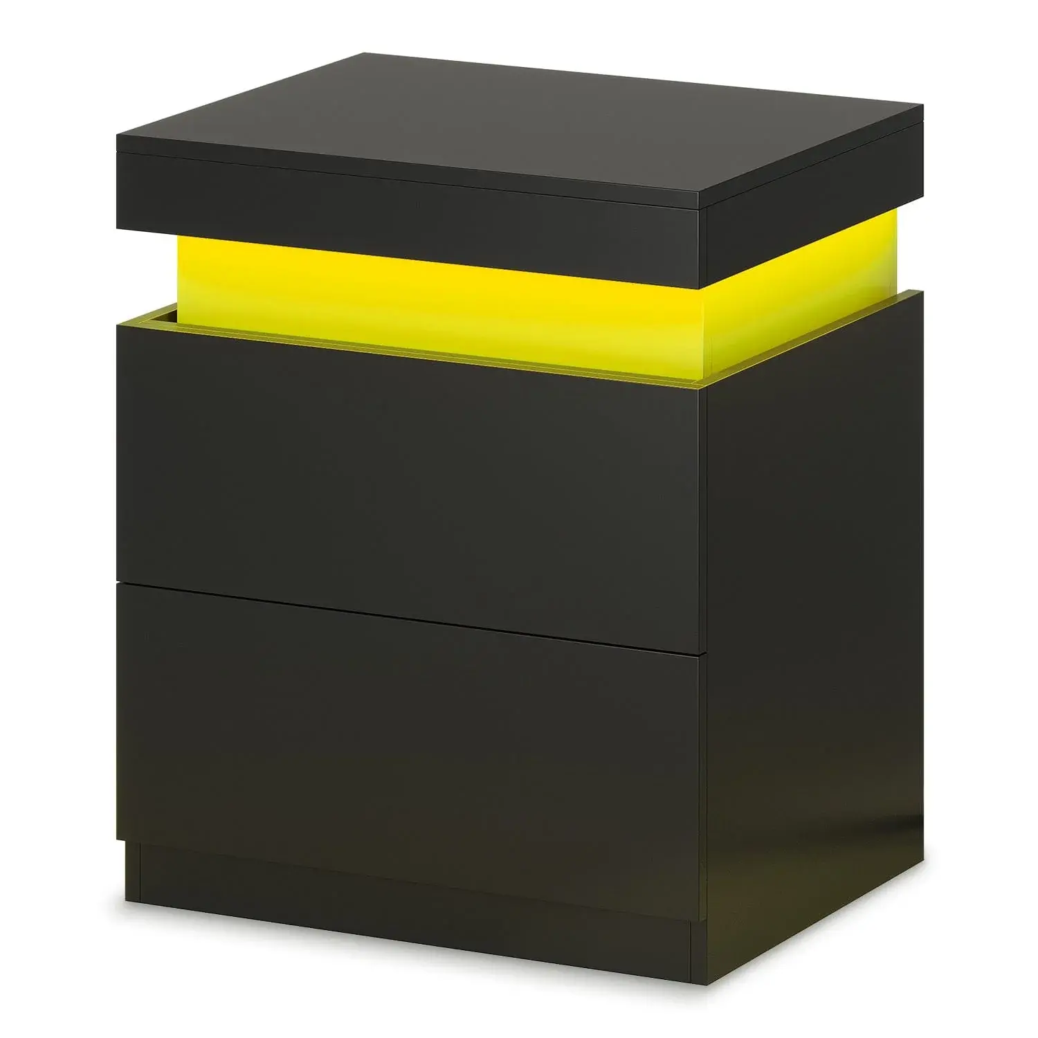 SIKAIC Modern LED Nightstand - Black Engineered Wood Indoor Bedroom Furniture, Contemporary Flat-Top Design with Glide Sliding Top, 2 Drawers, RGB Lights and AC Power Outlets for Cozy Corner