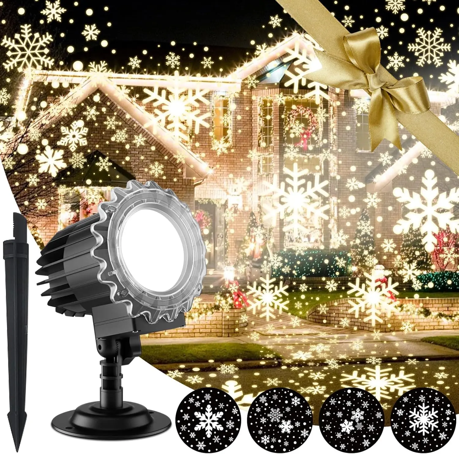 Christmas Snowflake Projector Lights, Indoor Outdoor Snowfall Projection High Definition LED Lighting Lamp, Waterproof Snow Fall Light Show for Holiday/Party/Garden/Yard/Patio/Landscape (9W)