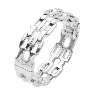 Chunky Flat Link Chain Hinged Bangle Bracelet