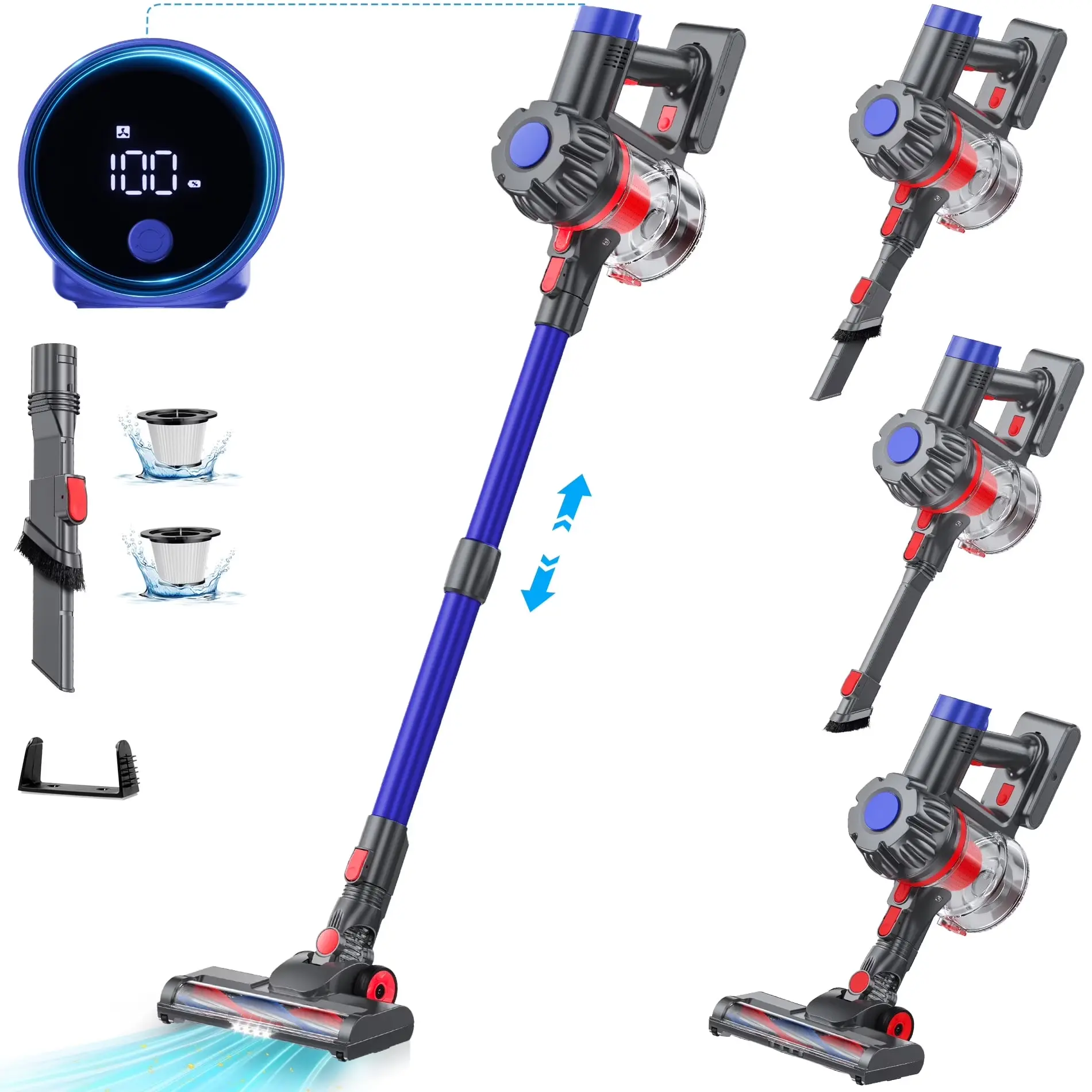 KANFUAQ Cordless Vacuum Cleaner, 38000PA/450W 50Min 2500Mah for Home Pet Hair Carpet Wood Floor (Blue)