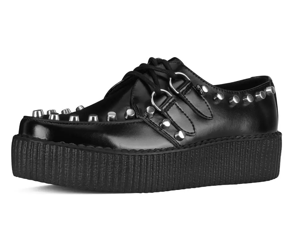 Black Leather Flat Studded Viva Mondo Creeper