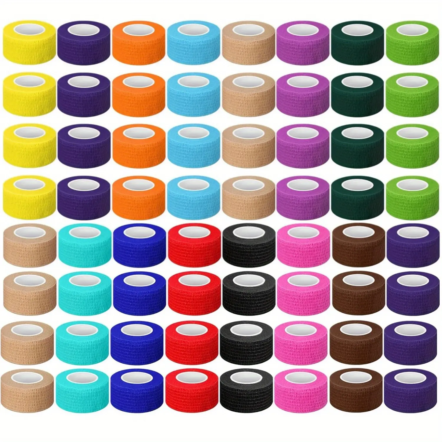 Cohesive Protective Bandage Rolls, 64 Pack of Flexible Athletic Tape for Joint and Finger Support for Athletes