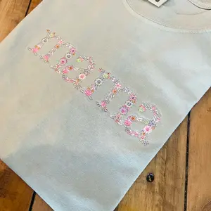 Embroidered floral mama comfort colors T-shirt, Mother's Day gift, gift ideas for mom, tops, women's shirts Womenswear Embroidery Cute Cotton