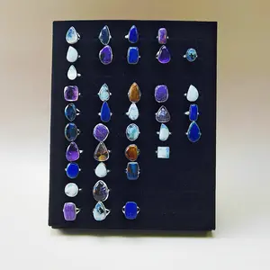 Natural Crystal Ring Set 7 – Silver Plated Brass Rings