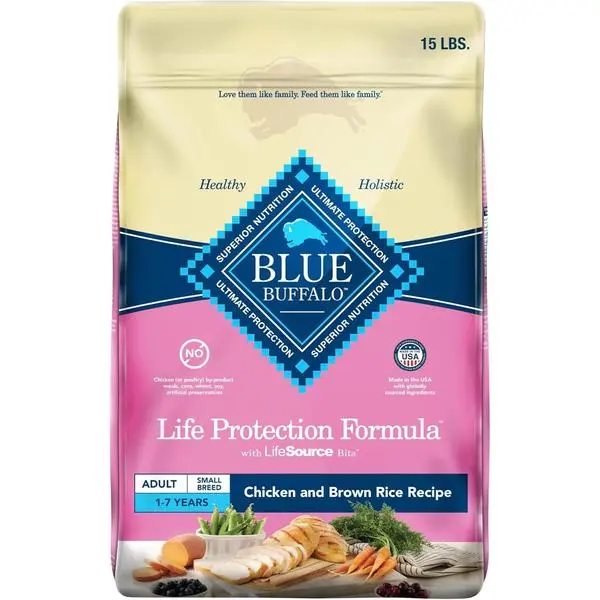 Blue Buffalo Life Protection Formula Adult Small Breed Dry Dog Food, Supports High Energy Needs, Made with Natural Ingredients, Chicken & Brown Rice Recipe, 15-lb Bag