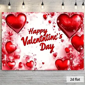 1PC,2D Flat Valentine's Day Romantic Love Heart Backdrop, Wedding Proposal Party Decoration Cloth, Sweet Atmosphere Decoration Background Curtain, Valentine's Day Theme Photography Backdrop, Red Love