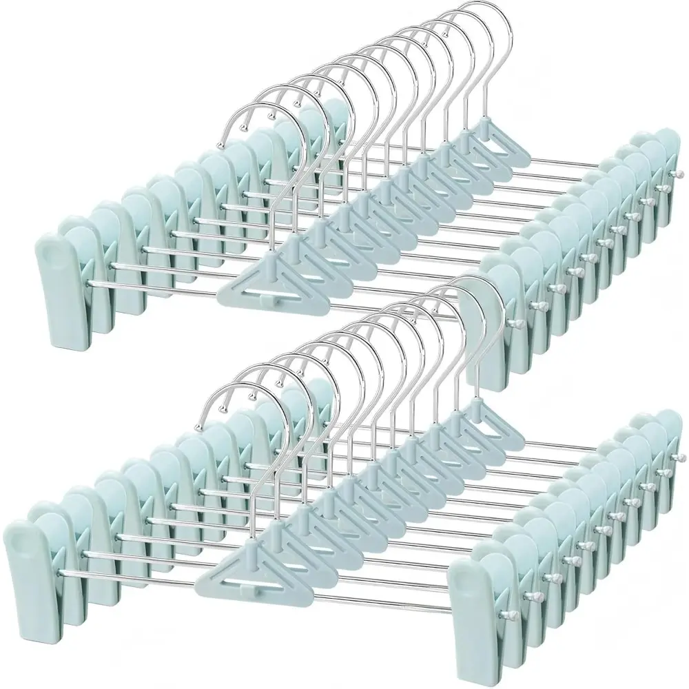 30pcs Heavy Duty Plastic Skirt Hangers with Metal Clips & Hooks, Rainbow Colors, Non-Slip Adjustable Polyester-Coated, Stackable Universal Wardrobe Organizer for Women’s Dresses, Space-Saving Home Organizer