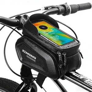 Waterproof Bike Frame Bag with Phone Holder - Hard Shell Bicycle Bag with Touch Screen Window for Cycling & Mountain Biking