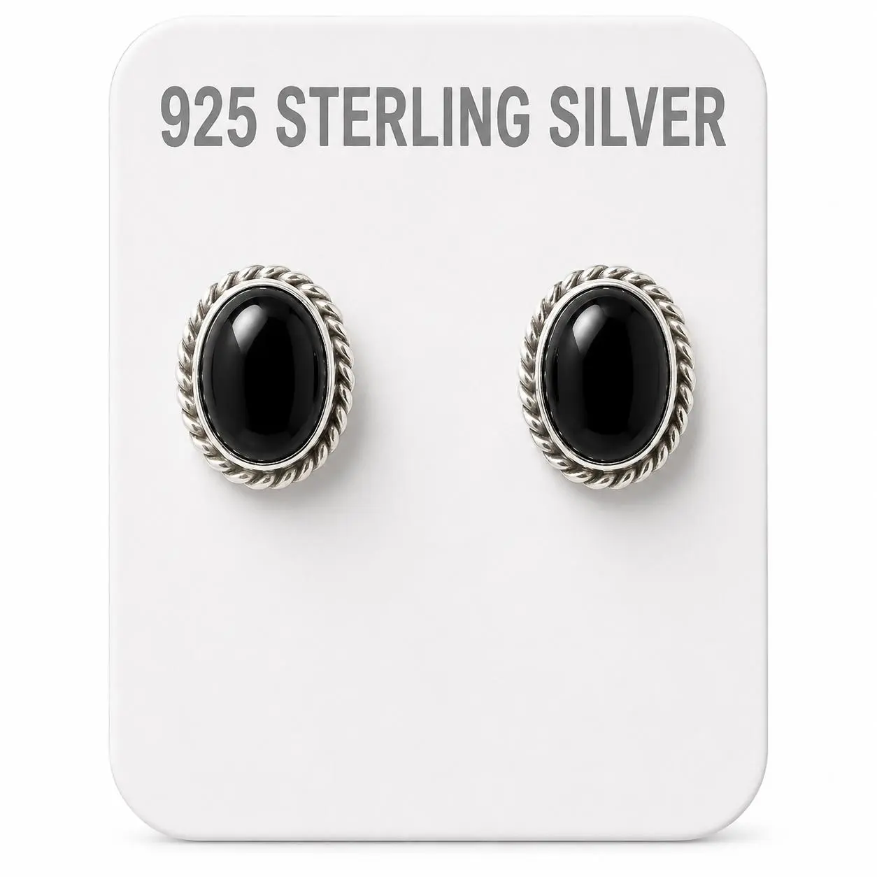 .925 Sterling Silver Oval Black Onyx Stud Earrings