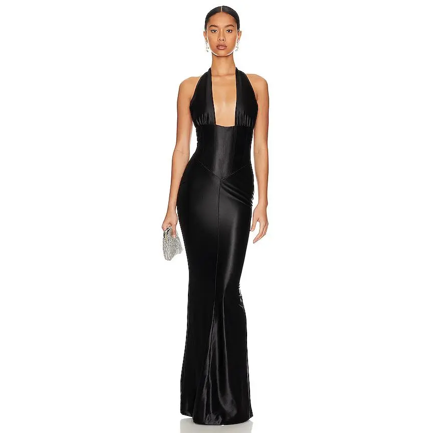 retrofete gold charity dress Retrofete Gold Charity Halterneck Cutout Bodycon Maxi Dress Size Medium