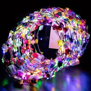 [LED Glow] LED Glow Flower Crown Headdress | 16pcs | PVC | Colorful Light-Up | Decorative Headwear | for Women | Weddings, Beach Parties, Birthdays, Halloween, Christmas & Festive Celebrations