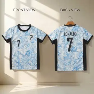Ronaldo #7 Portugal Away Adult Soccer Jersey : Blue Abstract Design, Youth & Adult Sizes