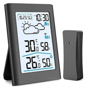 Indoor Outdoor Thermometer ,   Weather Station Indoor Outdoor with Clock, Portable Outside Temperature  for  Patio