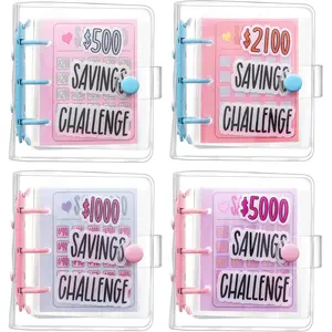 4 count 1000 Dollar Saving Challenge  Savings Binder Book $500 $2100 $5000  with Portable Stickers  Envelopes for Budgeting Planner School Class Prize Gifts