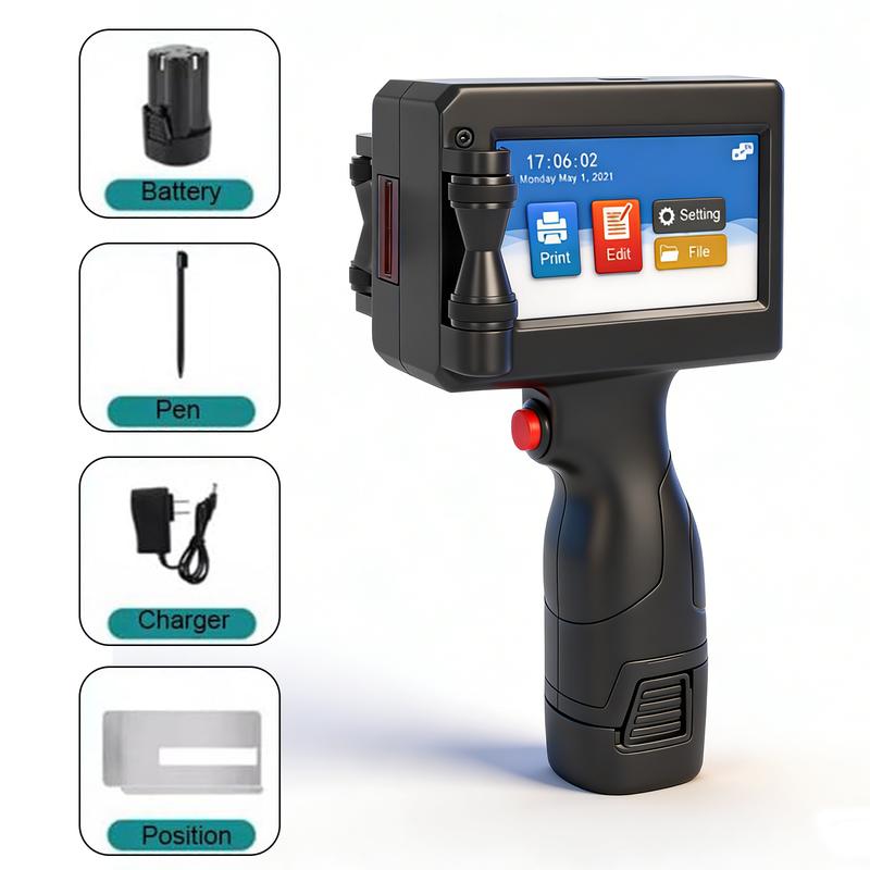 Upgraded Handheld Inkjet Printer with LED Touch Screen Quick-Drying Inkjet Coding Machine for Code Date LOGO,Bar Code,Number, Label (Support 14 Languages &3 Print Precision)