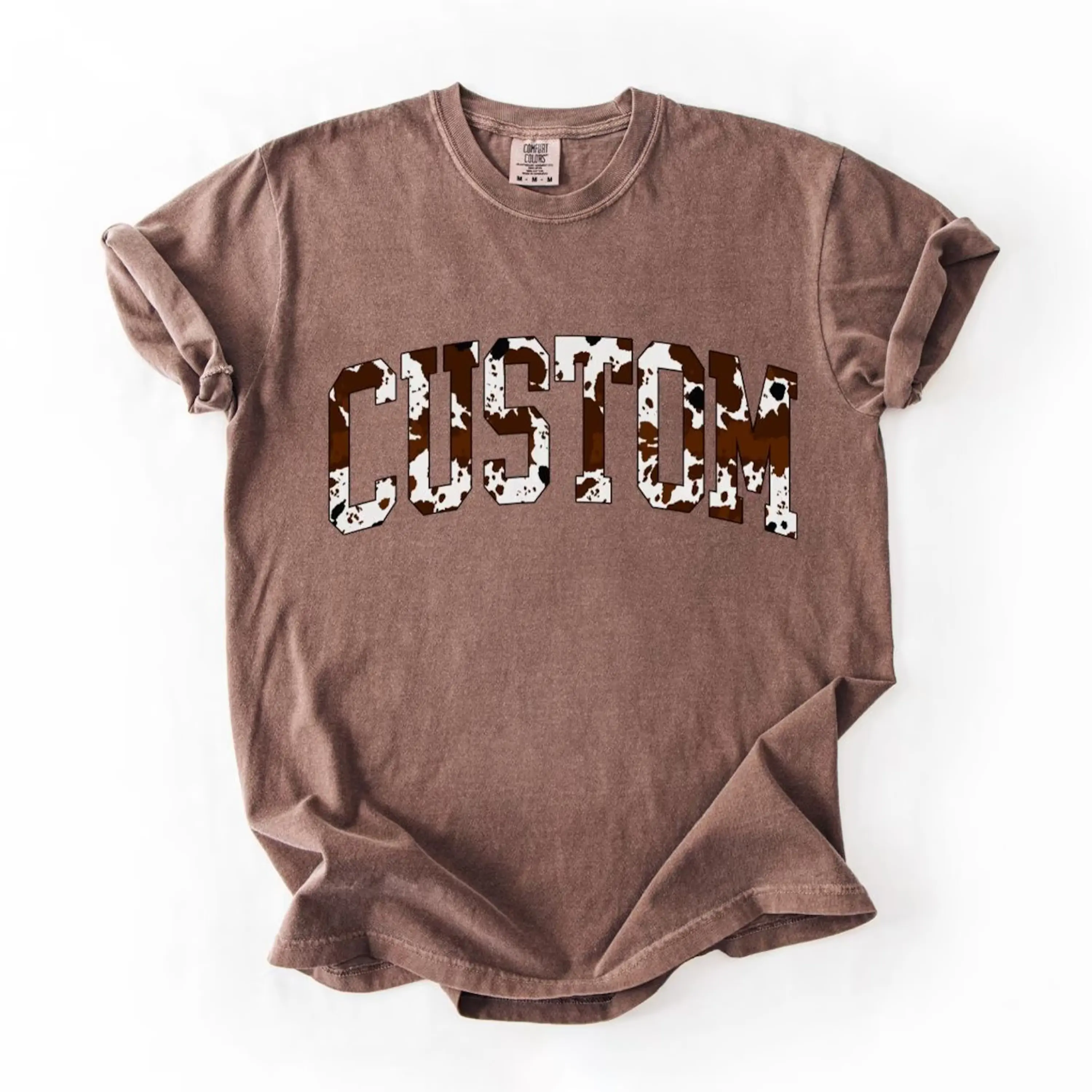 Custom Cow Print T-Shirt, Personalized Western Cowhide Tee, Country Girl Style Shirt, Trendy Custom Name Summer Top