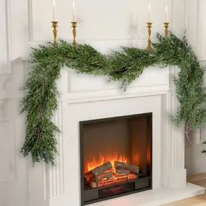 6 Foot Christmas Norfolk Fir Wreath, Dense Pine Needles Realistic Touch, Artificial Spruce Boughs, Holiday Fireplace Mantel Decor