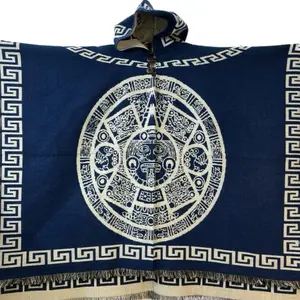 Alpaca poncho navy Aztec calendar design
