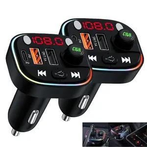 Bluetooth FM Transmitter, Bluetooth Car Adapter with Dual USB Charger Wireless Radio Car Kit MP3 Player Support TF Card & USB Disk, Hands-Free Calling, 7 Colors Led Backlit Light, Black