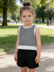 Children Summer Set Striped Fringe Vest Shorts Two-Piece Cool Comfortable Suitable for Home Outdoor Sports Casual Camping