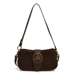 Women Retro Solid Color Dual Strap Suede Shoulder Crossbody Saddle Bag, Suede Purse,  Fashionable Underarm Everyday Bag for Women, Suitable for Work and Daily Use