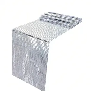 1PC Shiny Mirror Silver Disco Table Runner - Sequined Disco Tablecloth for 70s 80s 90s Themed Parties, Weddings, Birthdays & Retro Event Decor, Sparkly Table Decor
