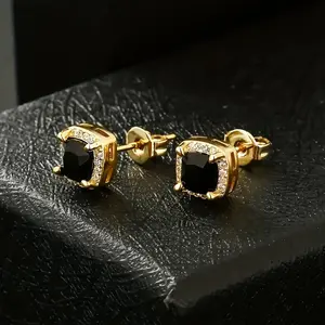 1 pair 6mm square black zirconia earrings mini earrings male cool fashion hip-hop style personality punk jewelry versatile cartilage bunny  rings female classic fashion accessory mystery jewlery girl Gold Plated Hollow Hoop Earrings stainless steel jhumka