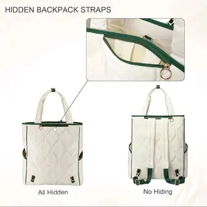 2-in-1 Tennis Tote & Backpack - Waterproof XL Quilted Design with Green Trim and Zipper Closure