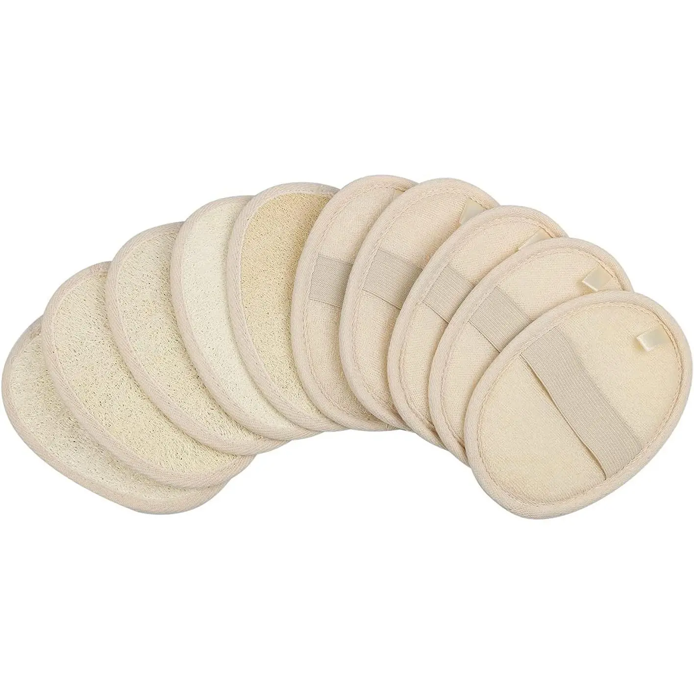 10-Pack  Loofah Sponge Pads -  Luffa & Terry Cloth,  Scrubbers for Shower & Bath  1
