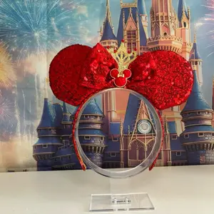 Sparkly  Mouse Ears with Res Sequin Bow Sequin Bow Mouse Headband for Theme Park Days Vacations Special Occasions