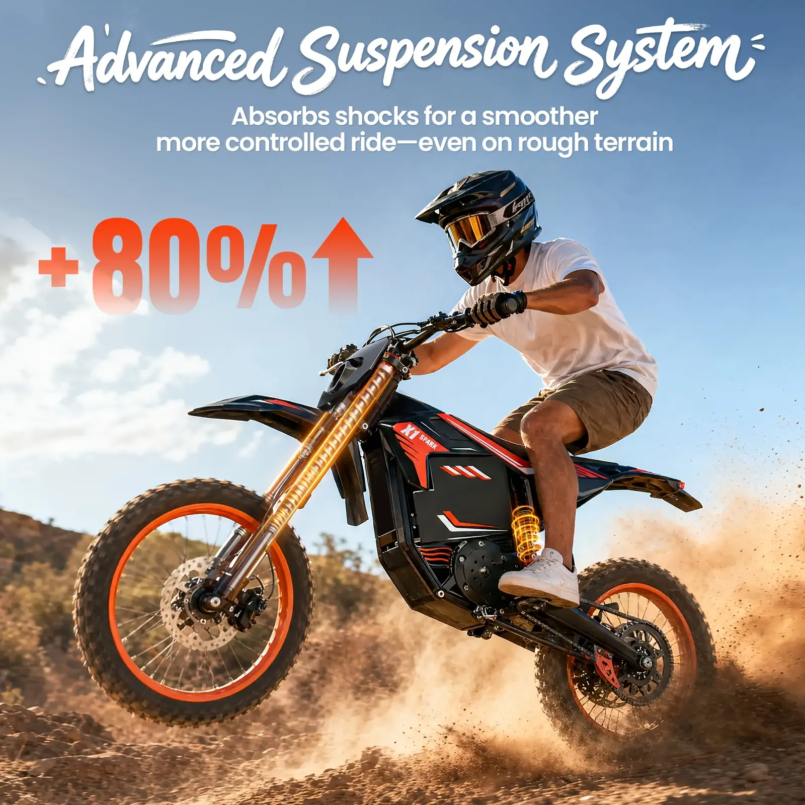 QRONGE X1 Spark Electric Off-road Motorcycle, with 60V 28.8Ah Battery, 4500 Peak Motor, 50MPH, 17"/14" Off-Road Tire, Dual Hydraulic Brakes, Full Suspension, Electric Motorcycle for Mountain Off-Road Adults Teens(L)
