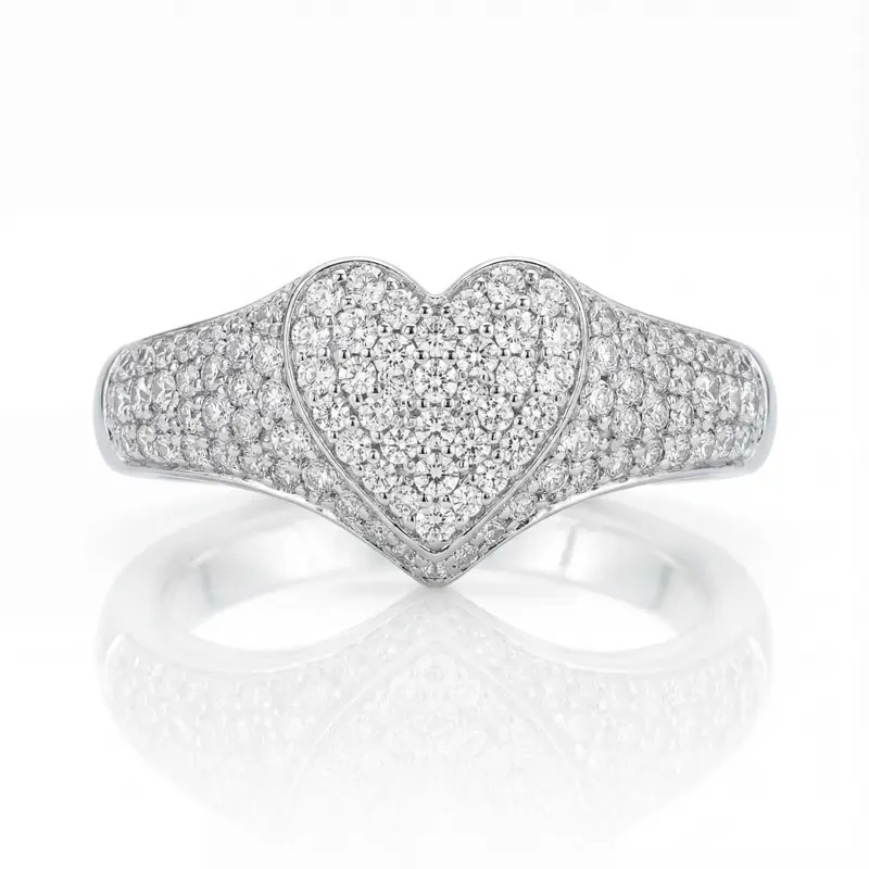 Pave Heart Pinky Ring | 925 Sterling Silver | Gold or Silver Finish | Dainty Gift for Her