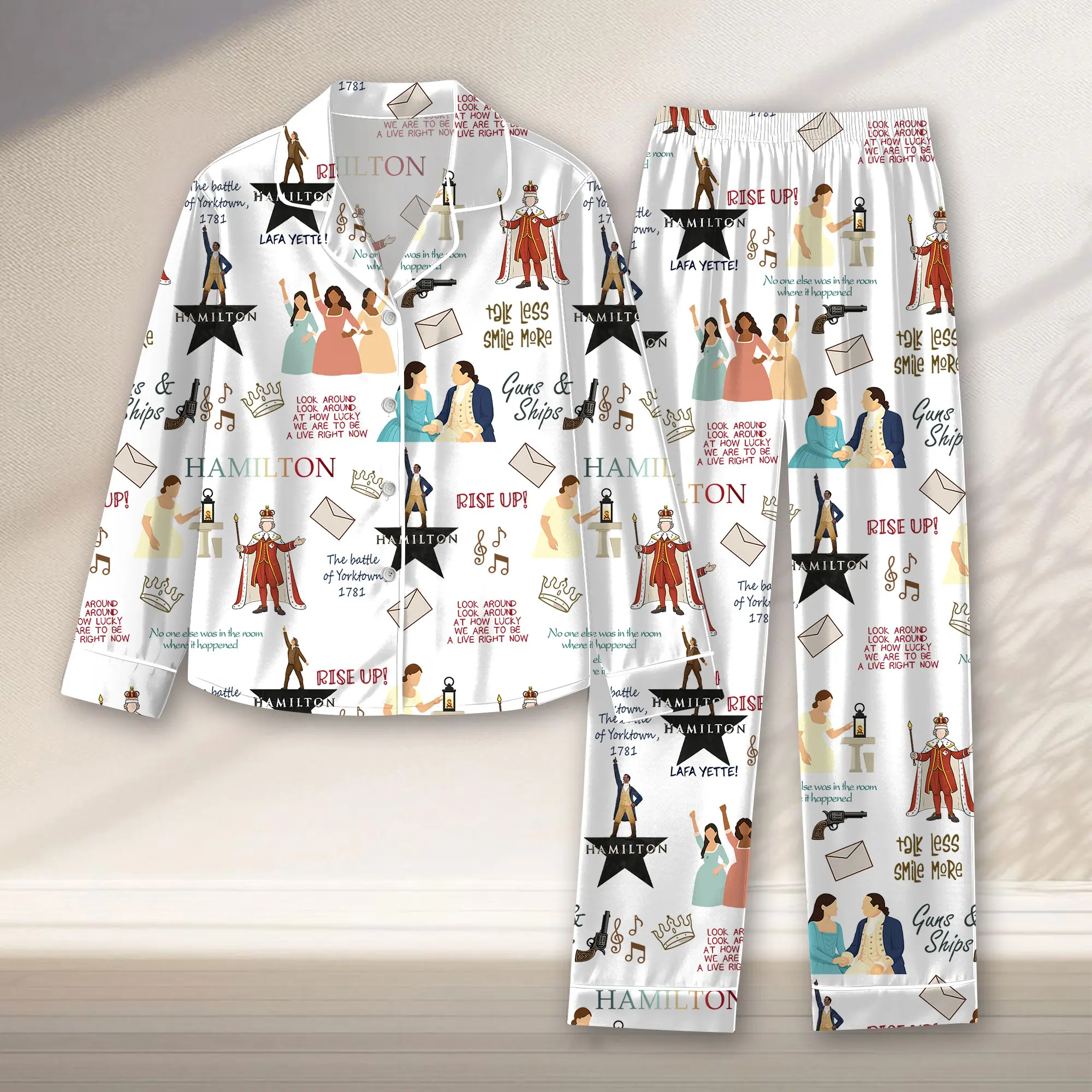 Hamilton Musical Short Satin Pajamas, Broadway Theater Pajamas, Stylish Satin Sleepwear, Hamilton Fan Gift Outfit, Alexander Hamilton Pajamas Set, Luxury Musical Sleepwear for Women