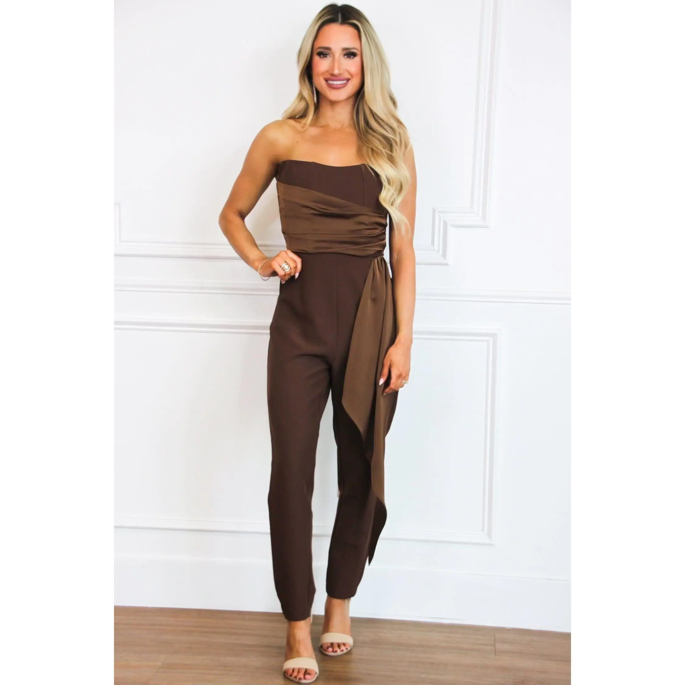 Marina Strapless Jumpsuit: Chocolate
