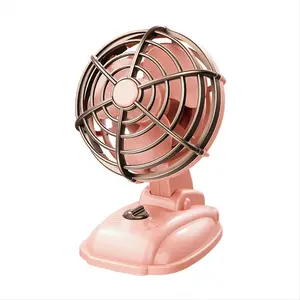 Retro Mini USB Rechargeable Desk Fan, 400mAh, Portable for Home & Outdoor Use, Pink