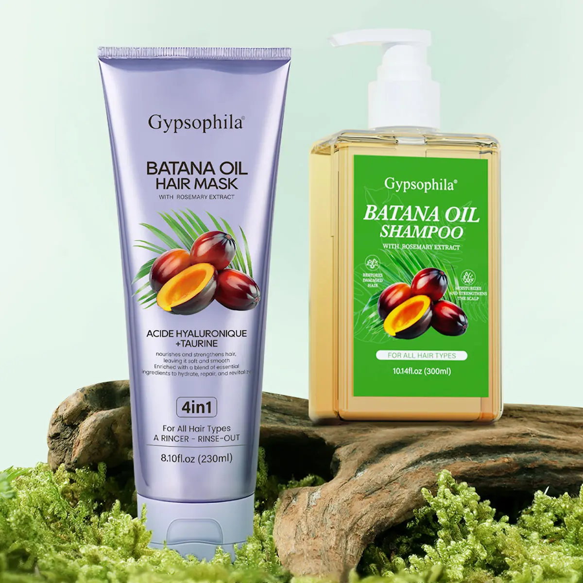 Gypsophila 2-Step Hair Care Kit: Batana Oil Shampoo + Batana Oil 4in1 Hair Mask (Rosemary/Hyaluronic Acid/Taurine Infused) - Nourish, Repair & Volumize Hair for Healthy,Hydrated, and Smooth Hair Conditioner Cleanser Moisturizing Haircare  #Summervibes