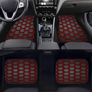 4-Piece Hexagon 2D Print Car Mats Set, Non-Slip Easy Clean Durable Polyester Carpet, All-Season Floor Mat for Suv Truck Car, Car Accessories