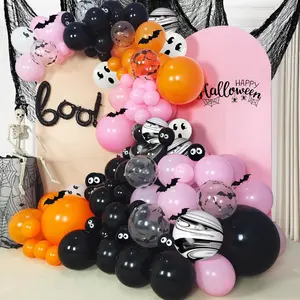 Black Pink Halloween Balloon Garland Arch Kit, Pink Halloween Decorations Party Supplies for Girl, Large Size Halloween Balloon Garland, Boo foil balloon, Bat Balloons