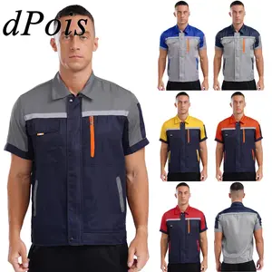 Mens Factory Workshop Work Uniform Jacket Tops Mechanic Jacket Short Sleeve High Visibility Zipper Outerwear Labor Shirt Tops
