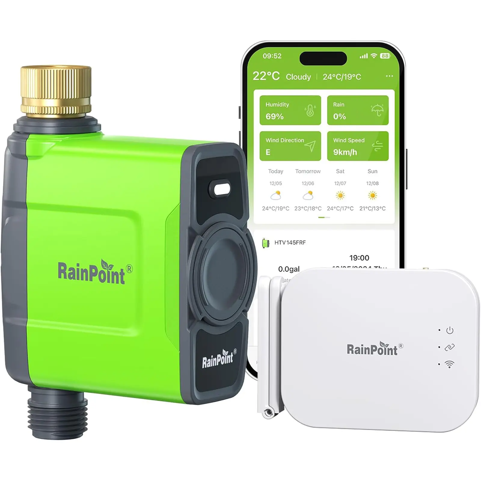 RainPoint HTV145 WiFi Water Timer with HWG040 Antenna Gateway, Smart Sprinkler Timer with LAN Port, Weather-Based Smart Watering for Lawn & Garden, 2.4GHz WiFi & Ethernet Connection, App Remote Control, 1.28 Pounds