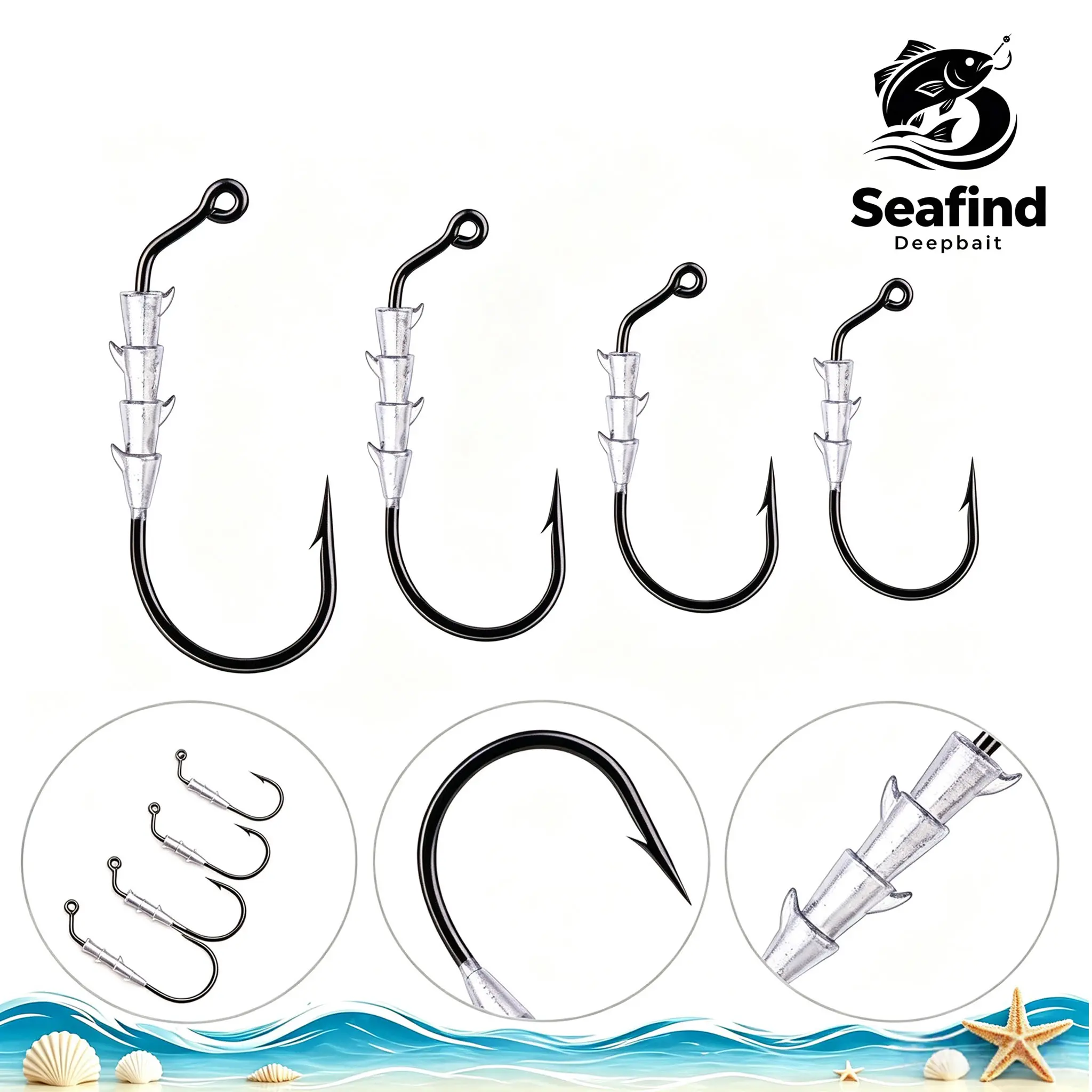 New Micro Jigging Wobbler Jig Head Set of 5, Right-Angle Wide Gap Obtuse Bend Hooks with Trailer, Soft Lure Jig Hooks for Bass Trout Crappie Fishing Tackle Kit